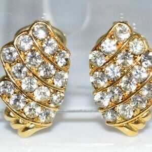TRIFARI Signed Gold Tone Clear Rhinestone Earrings